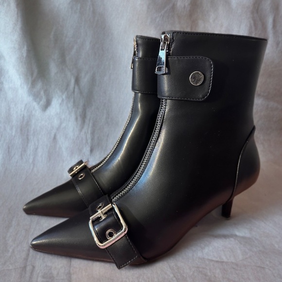 New Womens Pointed Toe Kitten Heels Ankle Booties  Zipper Closure Black Size 6 - Picture 11 of 14